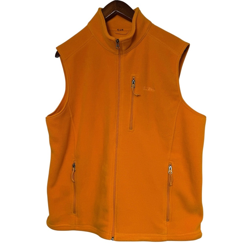 LL Bean Mens Polartec Fleece Vest XL Orange Full Zip Sleeveless Jacket 284628